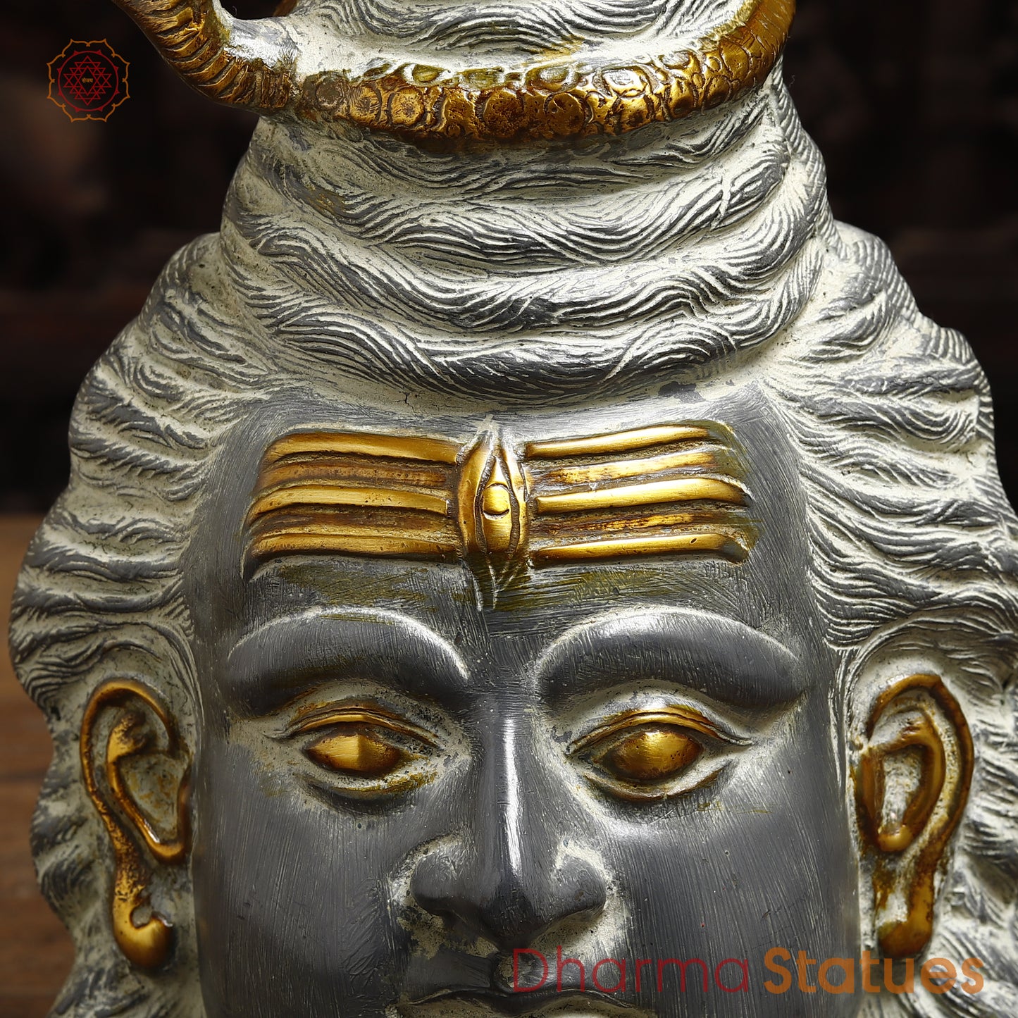 Brass Shiva Head, Grey Color with Golden Finish, 13"