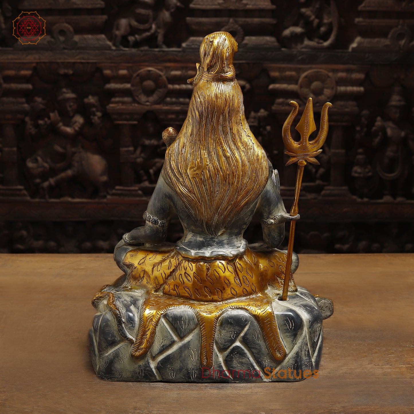 Brass Shiva Statue seated in Blessing Posture, Grey & Golden Finish, 16.5"