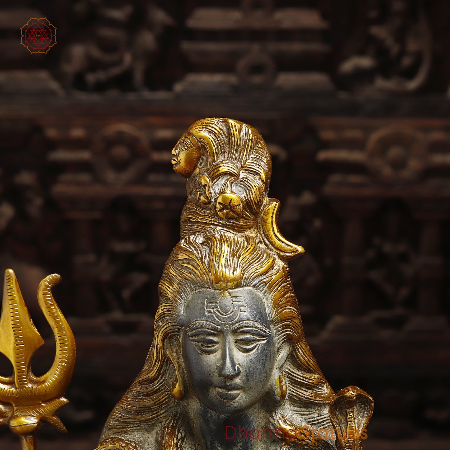 Brass Shiva Statue seated in Blessing Posture, Grey & Golden Finish, 16.5"