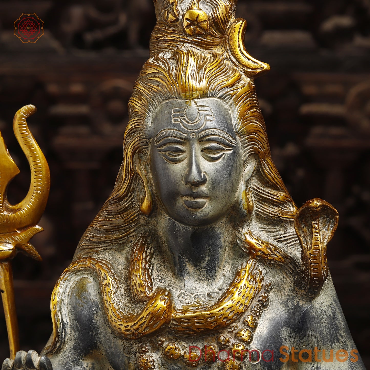 Brass Shiva Statue seated in Blessing Posture, Grey & Golden Finish, 16.5"