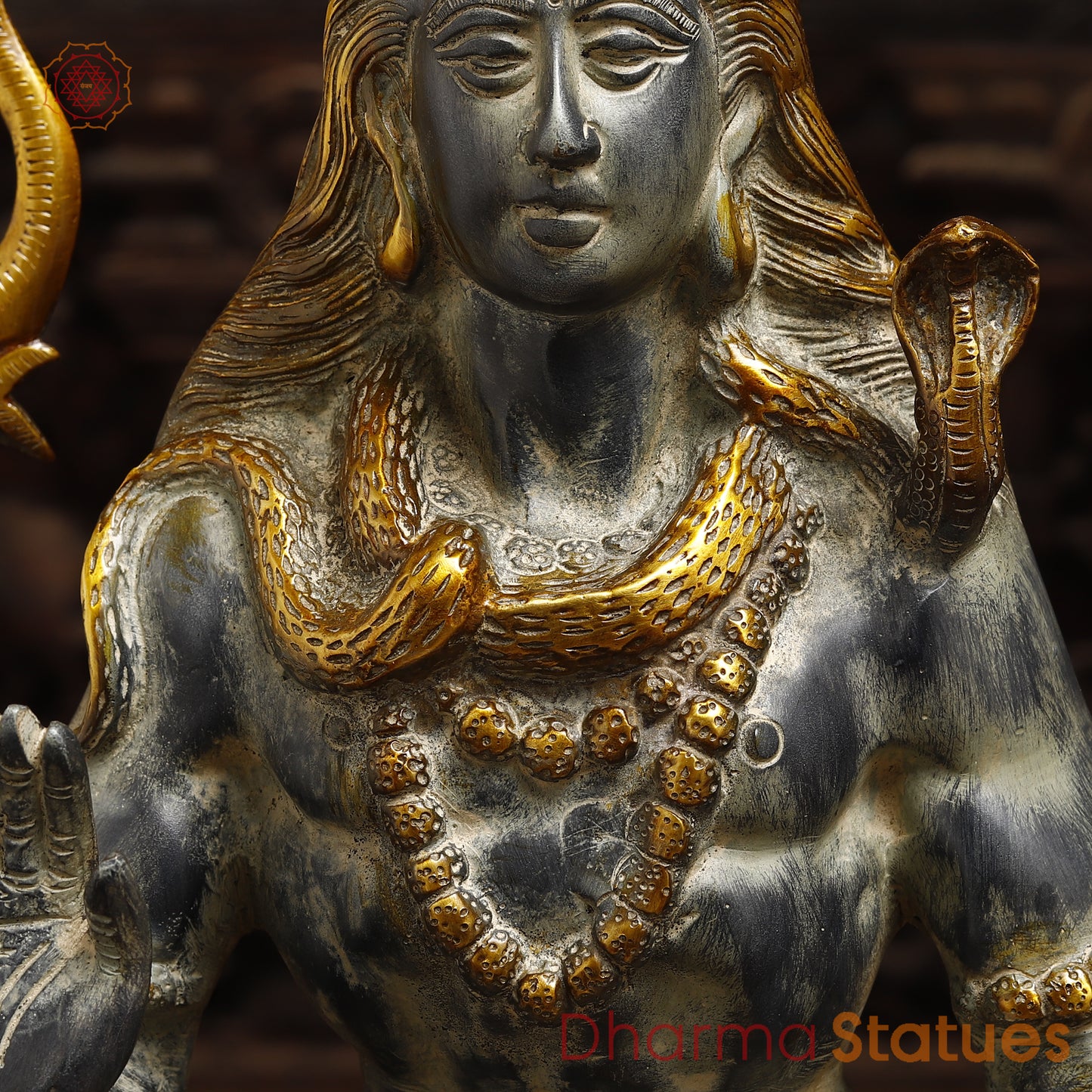 Brass Shiva Statue seated in Blessing Posture, Grey & Golden Finish, 16.5"