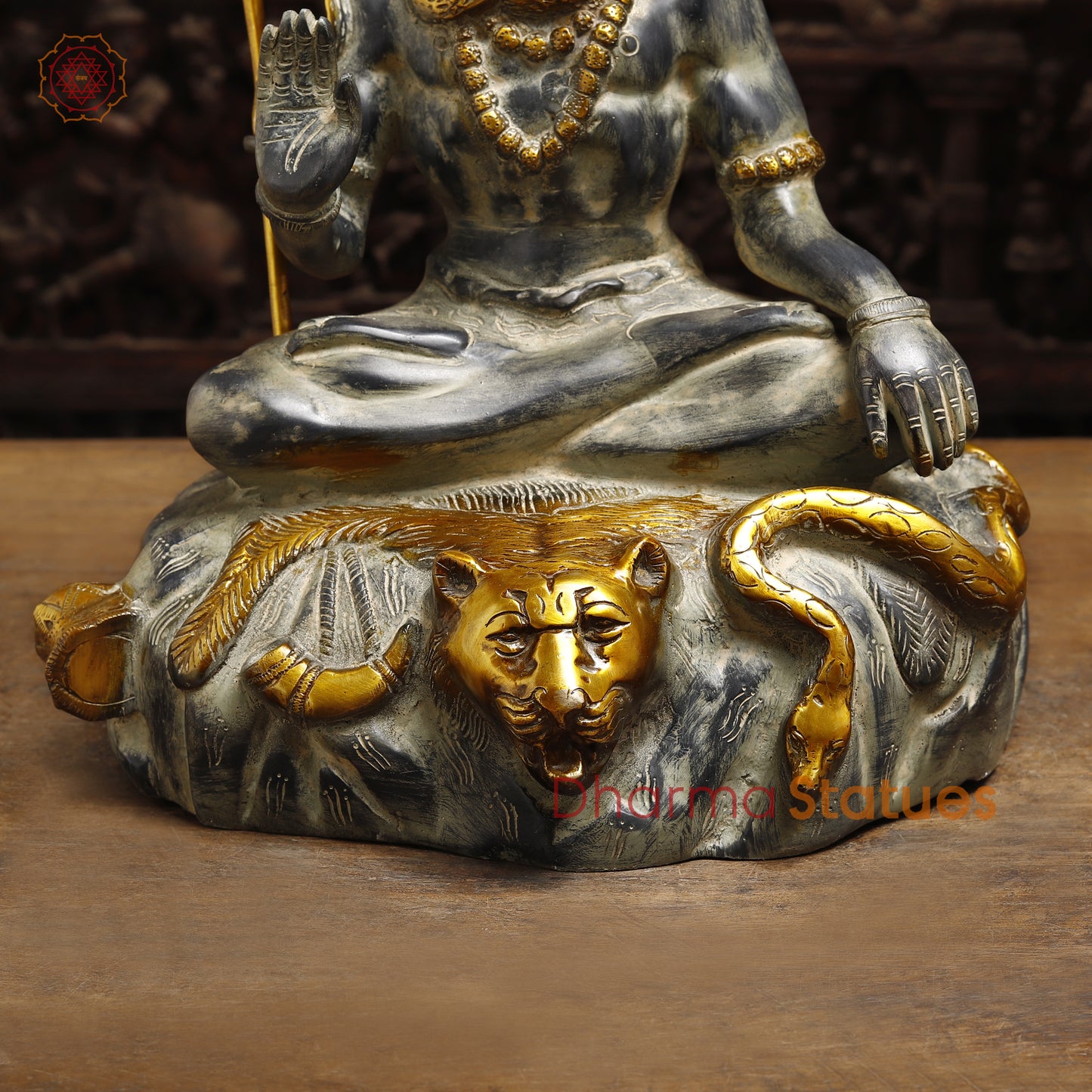Brass Shiva Statue seated in Blessing Posture, Grey & Golden Finish, 16.5"