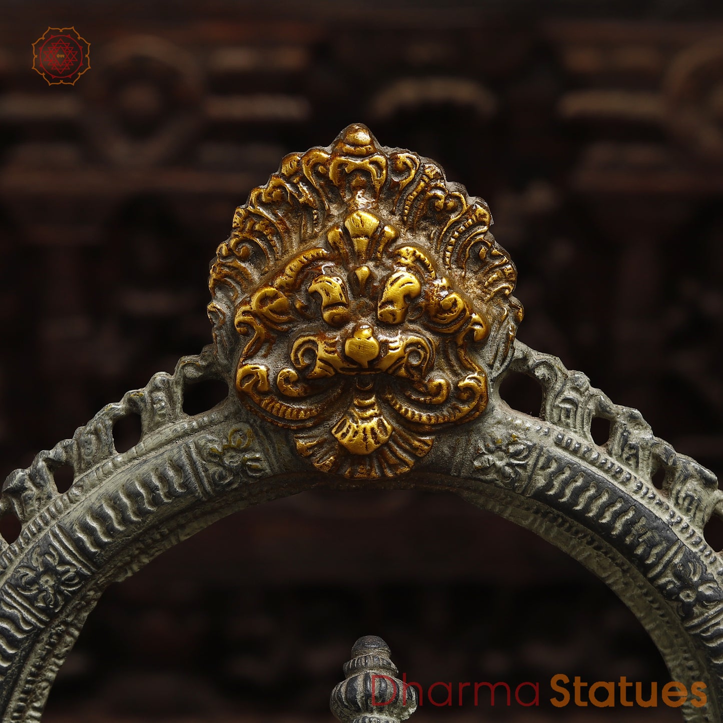 Brass Ganesh seated in Blessing Posture with Frame, Grey & Golden Finish, 12"
