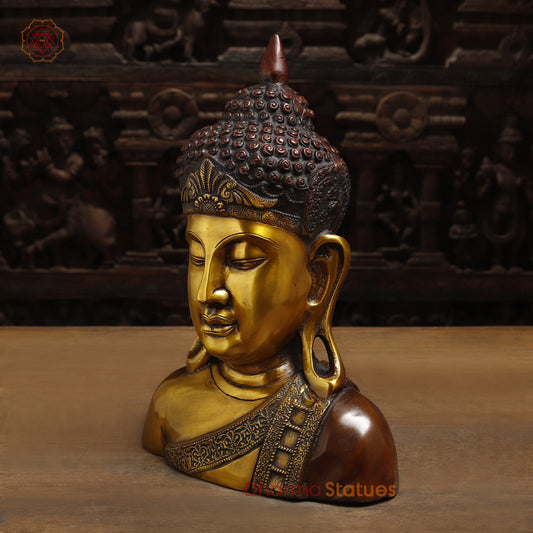 Brass Buddha Statue, Golden & Copper Finish, 14"