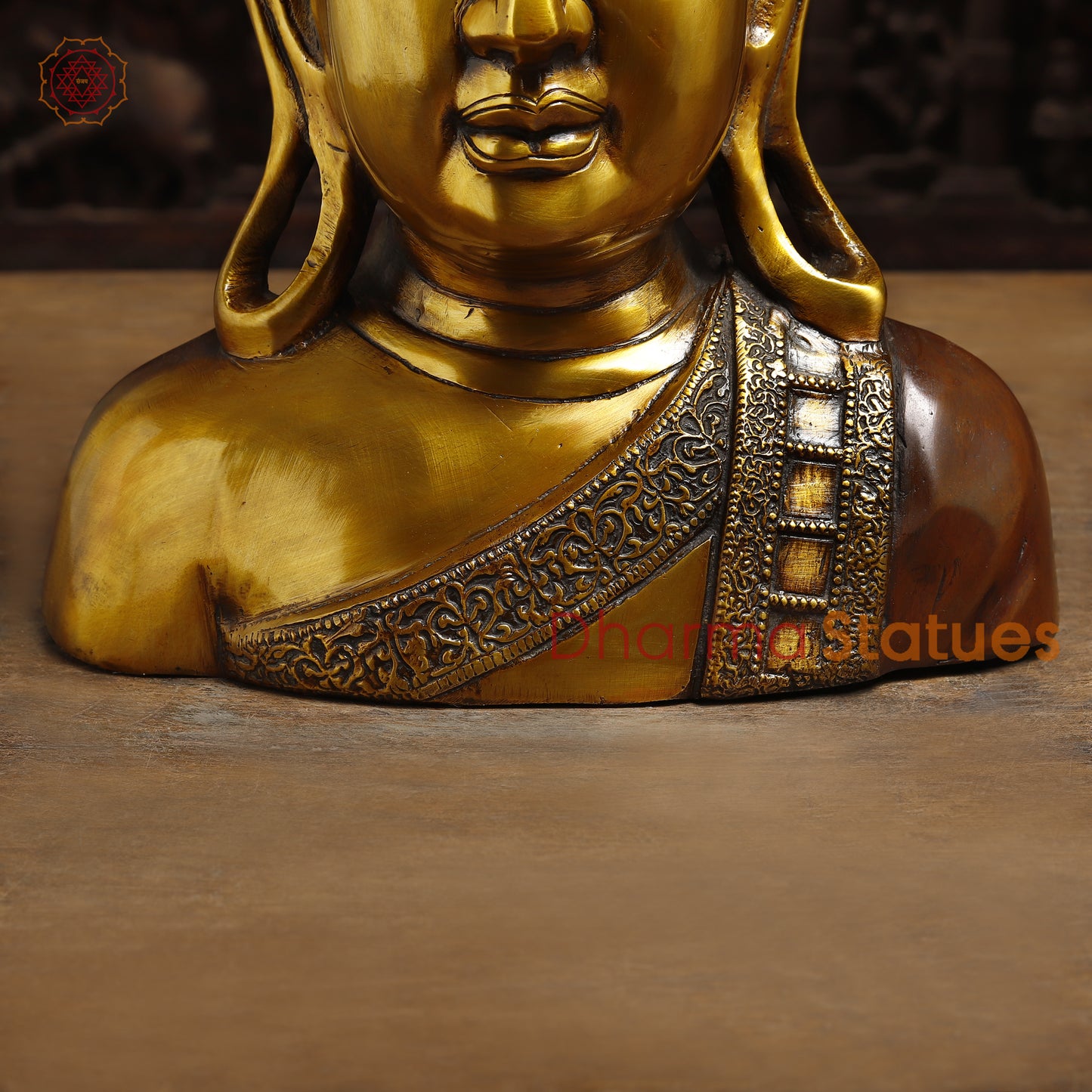 Brass Buddha Statue, Golden & Copper Finish, 14"