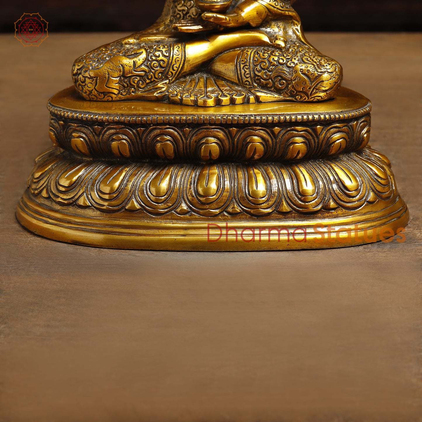Brass Lord Buddha seated in Blessing Posture, Fine Golden Finish, 11"