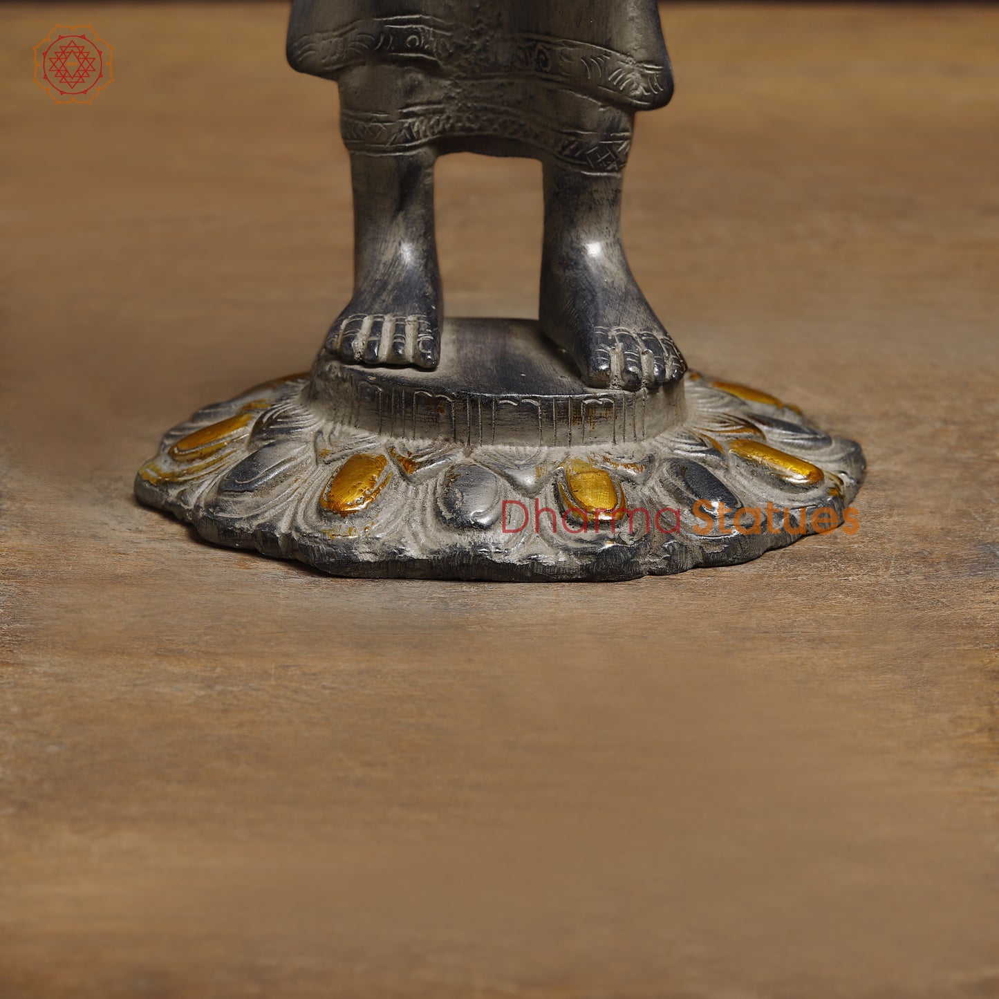 Brass Standing Thai Buddha, Grey & Golden Finish, 14"