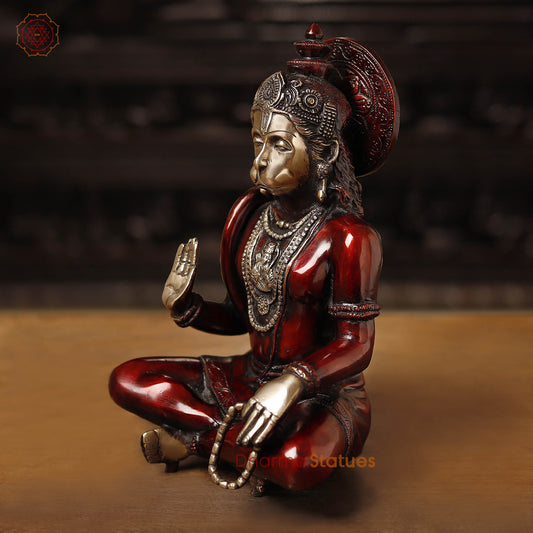Brass Hanuman Statue, Seated on a Blessing Posture 11"