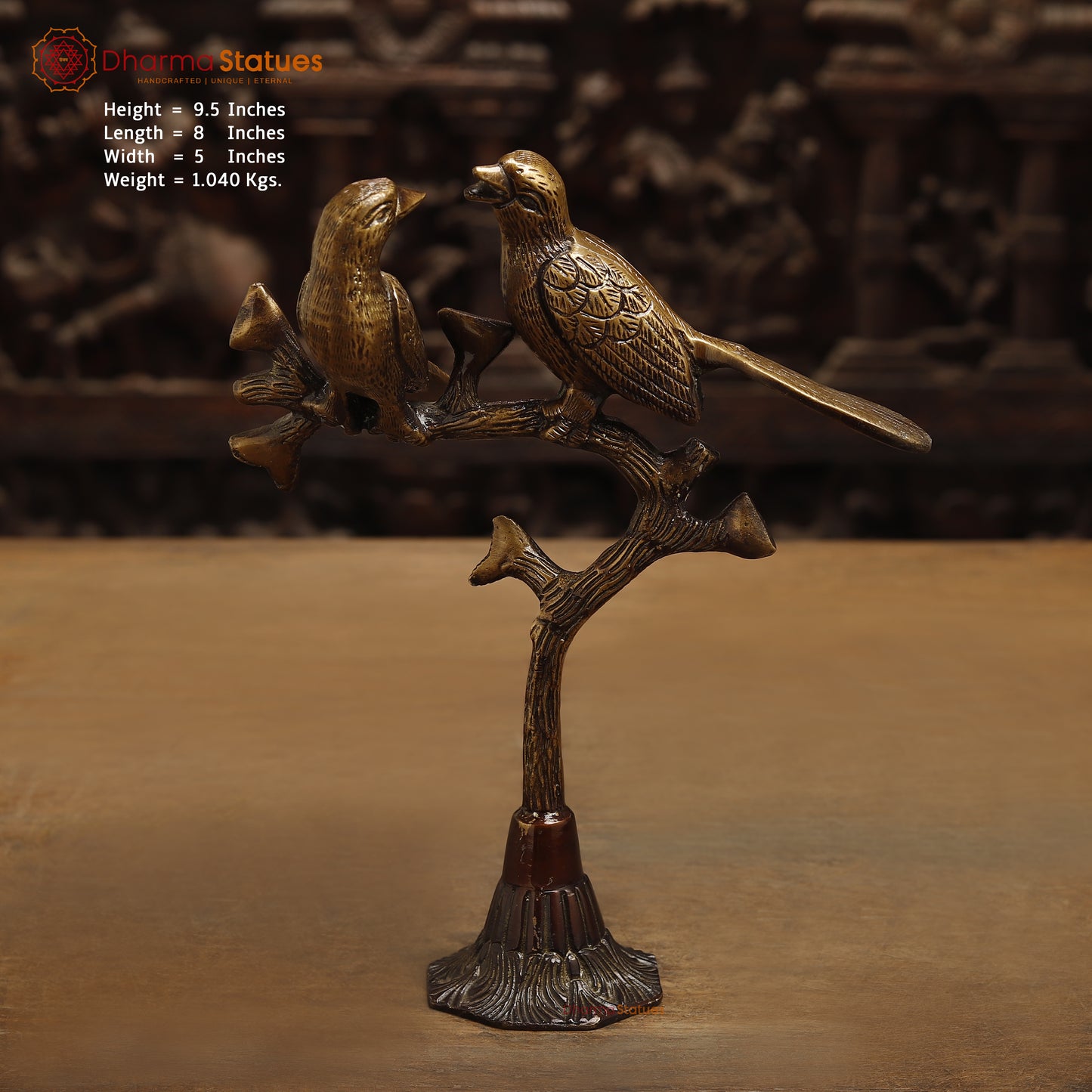 Brass Love Bird on Tree Branches, Copper & Golden Finish, 9.5"