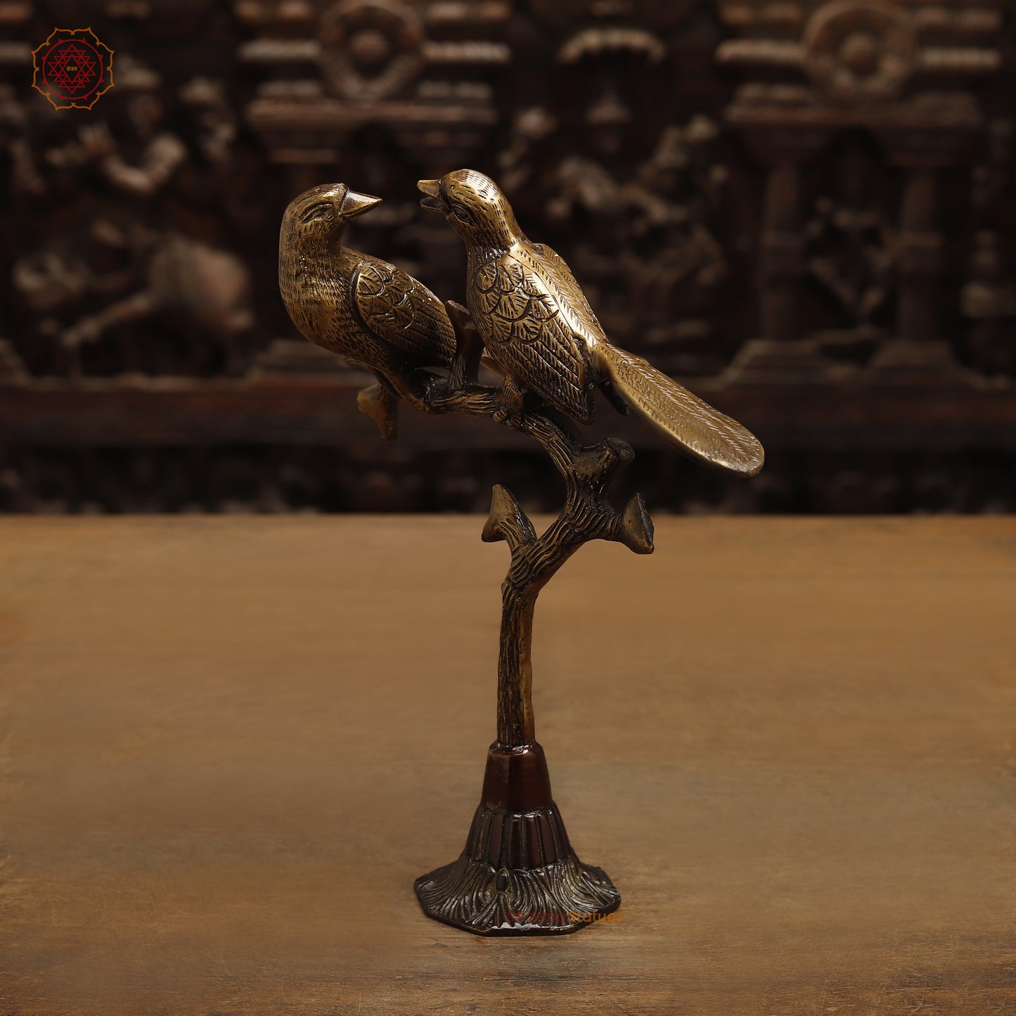 Brass Love Bird on Tree Branches, Copper & Golden Finish, 9.5"