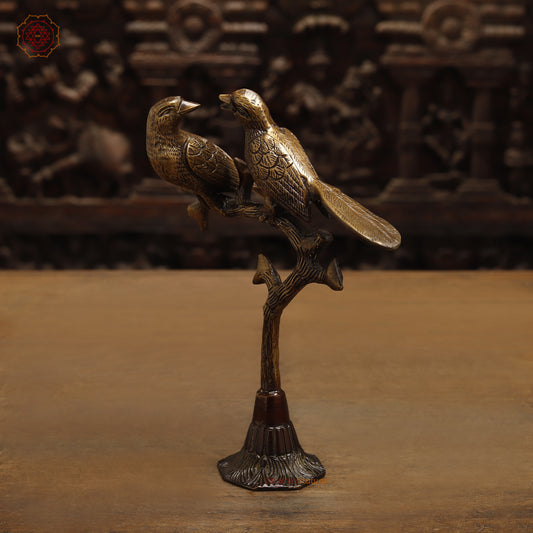 Brass Love Bird on Tree Branches, Copper & Golden Finish, 9.5"