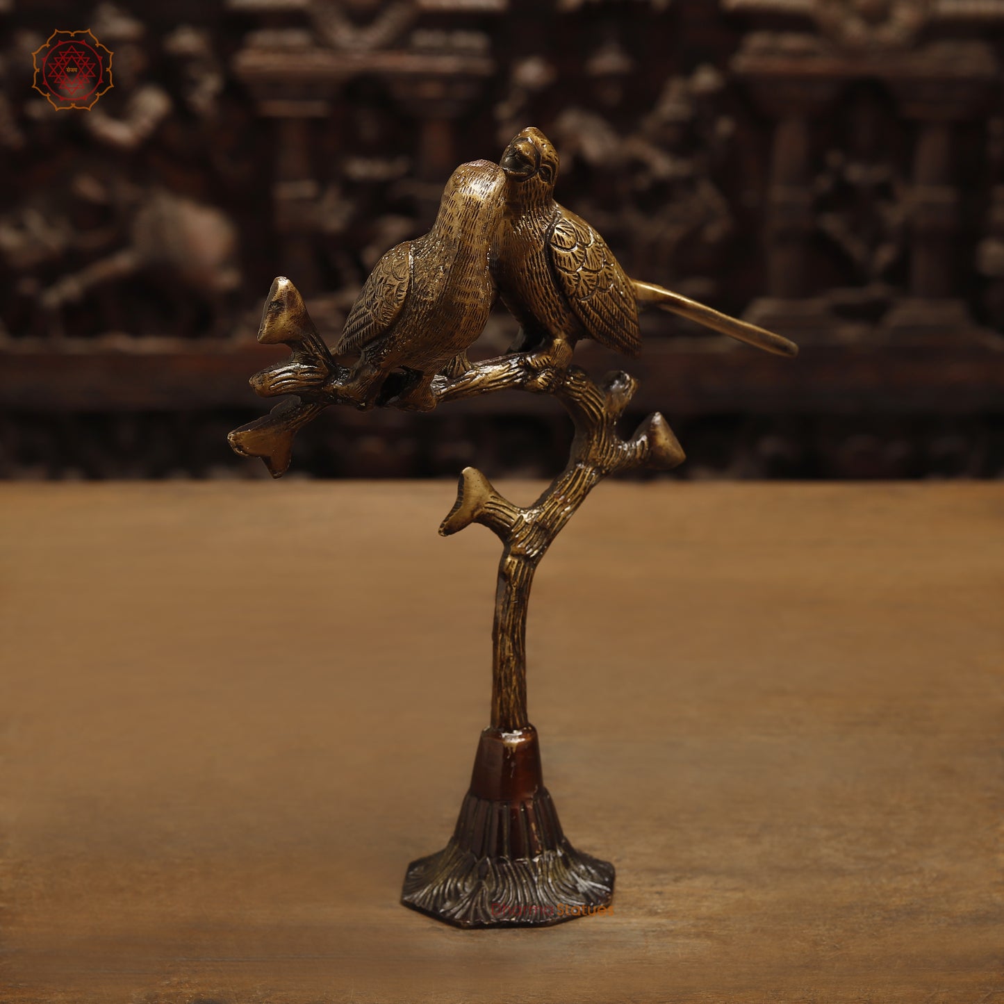 Brass Love Bird on Tree Branches, Copper & Golden Finish, 9.5"