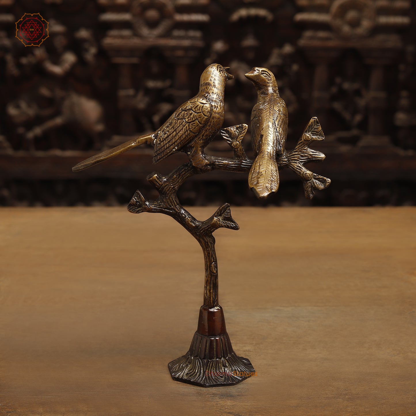 Brass Love Bird on Tree Branches, Copper & Golden Finish, 9.5"