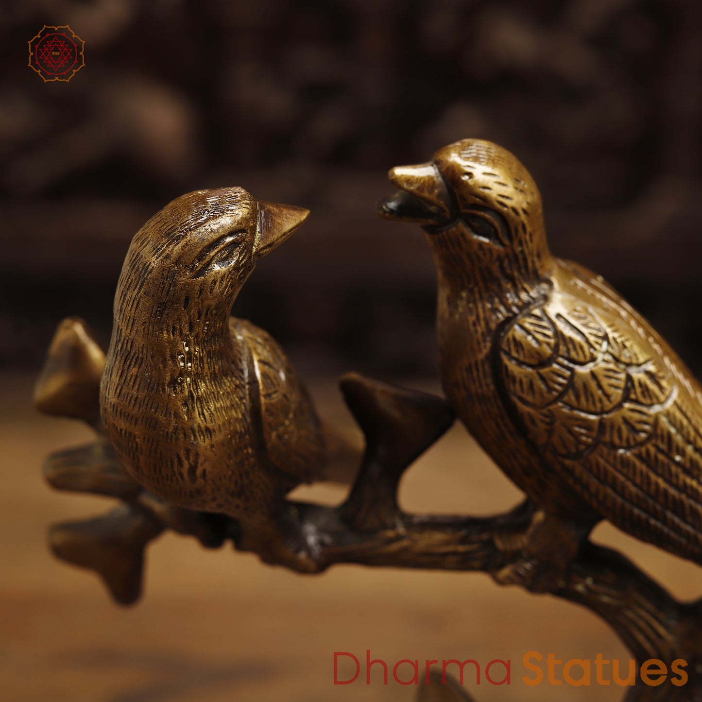 Brass Love Bird on Tree Branches, Copper & Golden Finish, 9.5"