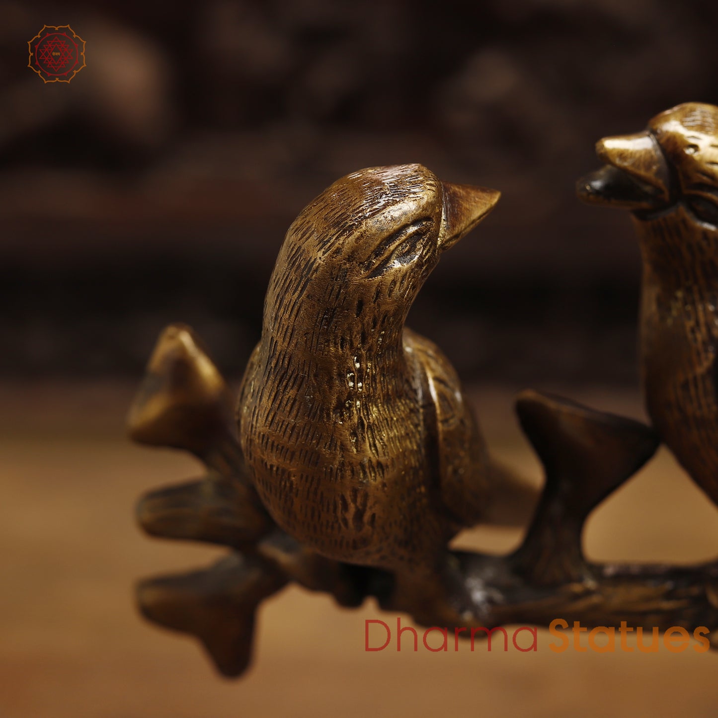 Brass Love Bird on Tree Branches, Copper & Golden Finish, 9.5"