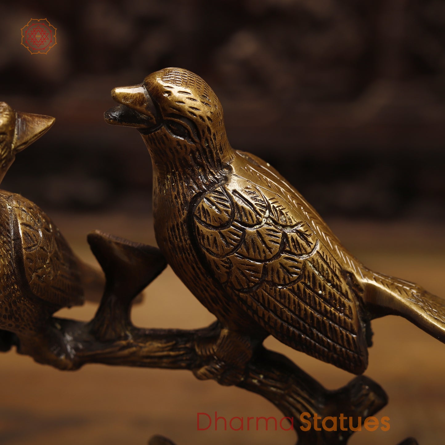 Brass Love Bird on Tree Branches, Copper & Golden Finish, 9.5"