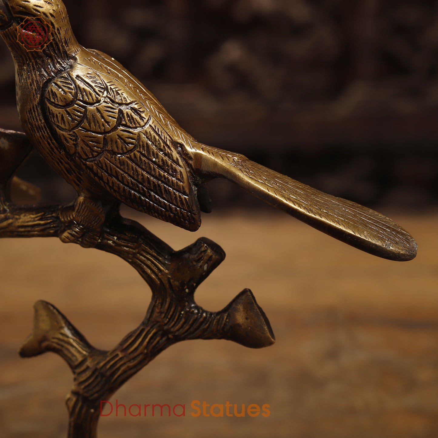 Brass Love Bird on Tree Branches, Copper & Golden Finish, 9.5"