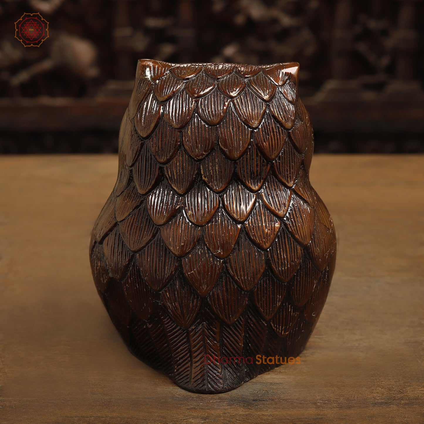 Brass Owl Statue, Copper with Golden Finish, 7.5"