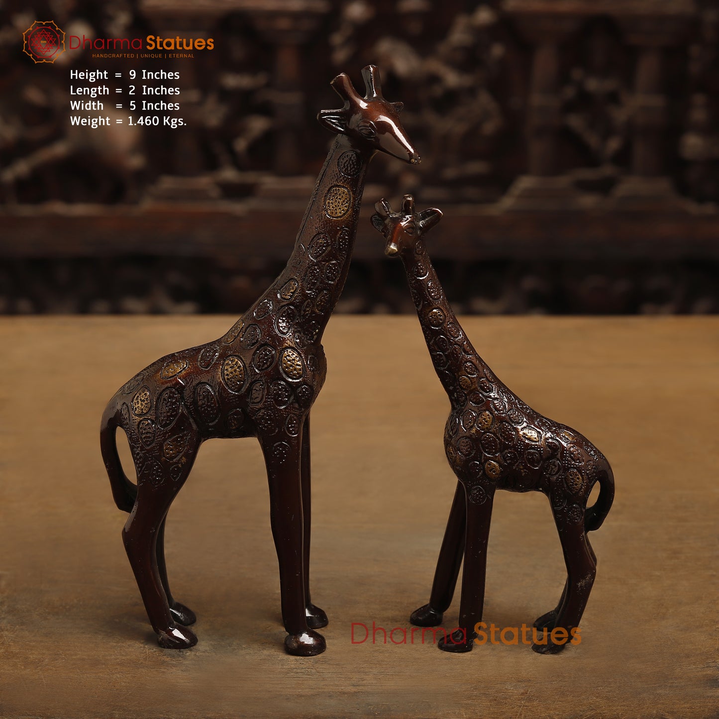 Brass Giraffe, Copper Color with Golden Finish, 9"