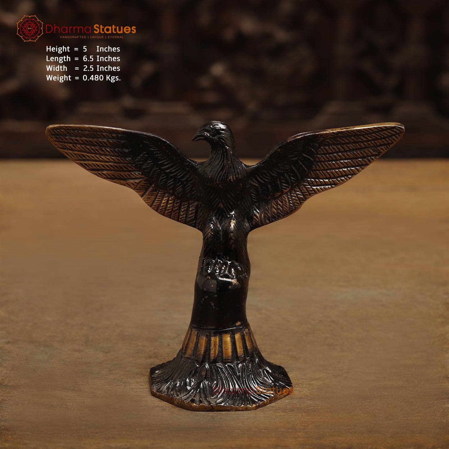 Brass Open Winged Eagle Showpiece, Copper & Golden Finish, 5"