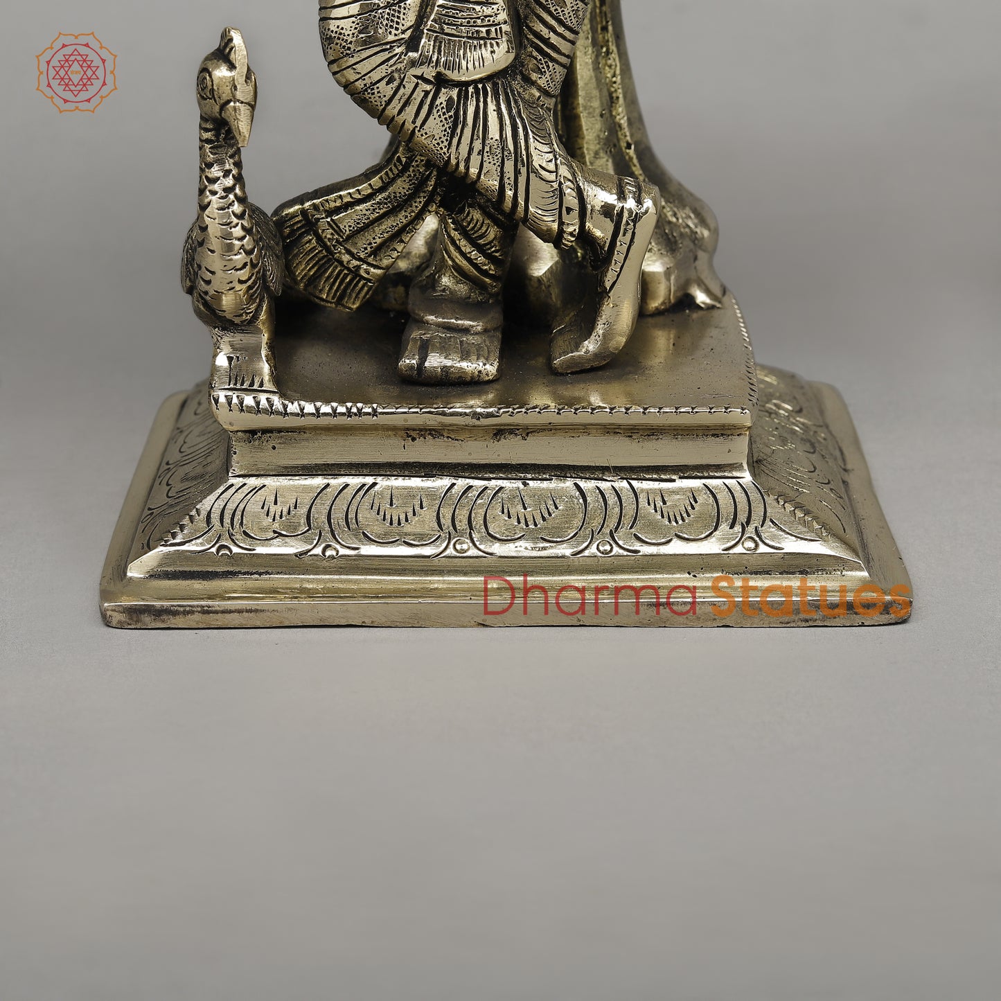 Brass Krishna Playing Flute Beneath the Sacred Tree, Golden Finish, 11"