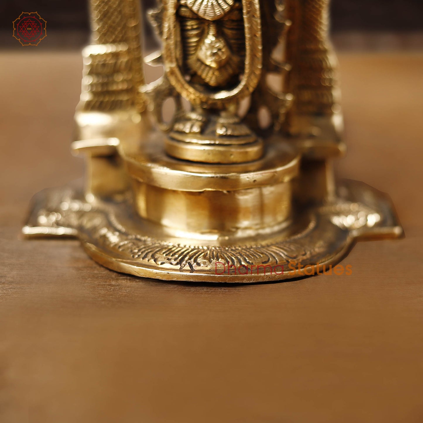 Brass Lakshmi Idol, Standing on Mahayaksha Pedastal, Golden Fine Finish 9"