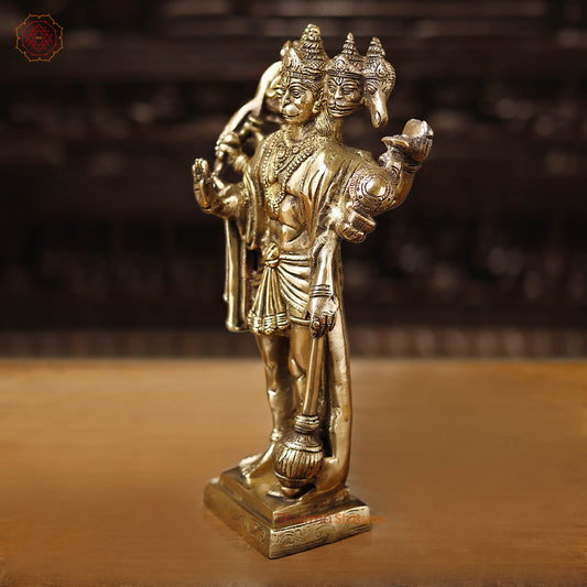 Brass Panchmukhi Hanuman, Fine Golden work 13.5"