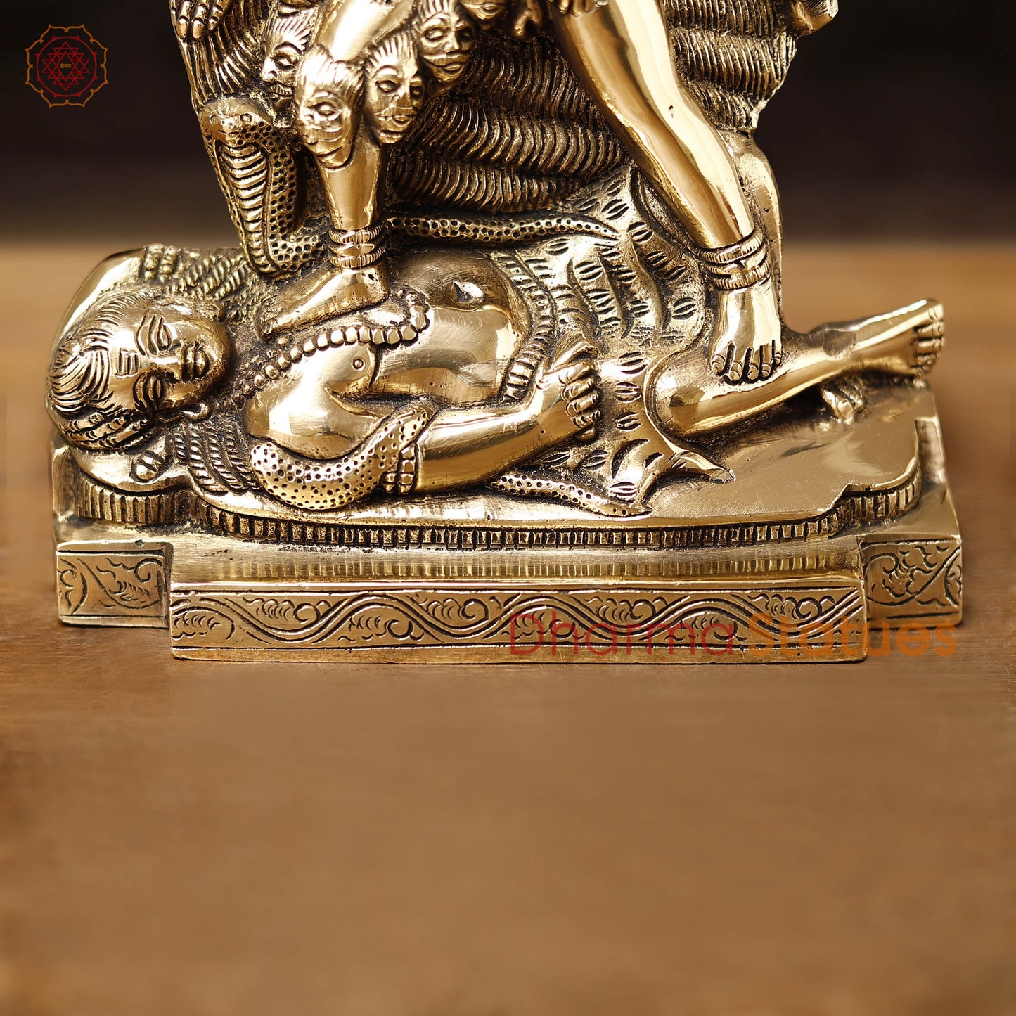 Brass Kali Statue-  Handcrafted Goddess Kali, Golden Fine Work 9.5"
