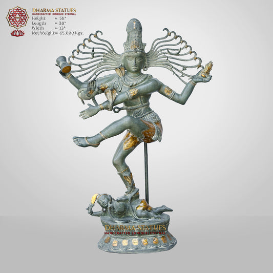 Brass Natraj, The Natraja Statue Depicts Lord Shiva's Cosmic Dance, 58" front view