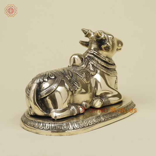 Brass Nandi Seated on Base, Fine Smooth Finish, 7.5"