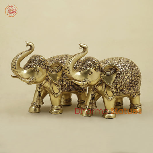 Brass Elephant Pair, Golden Finish, 10.5"
