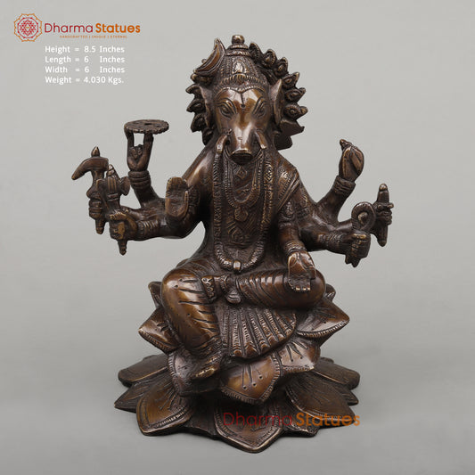 Brass Varahi with Eight Armed Seated, Copper Finish, 8.5"