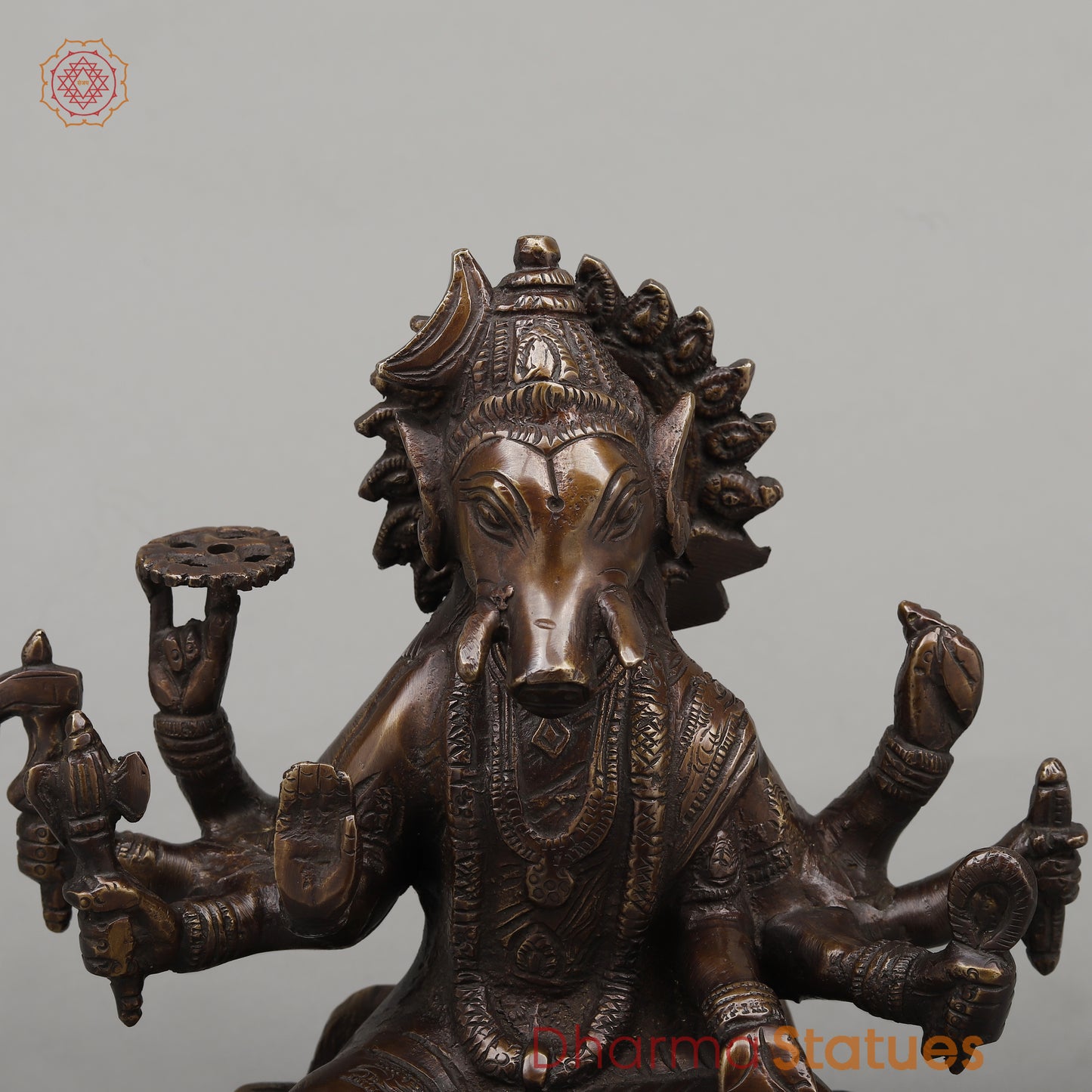 Brass Varahi with Eight Armed Seated, Copper Finish, 8.5"