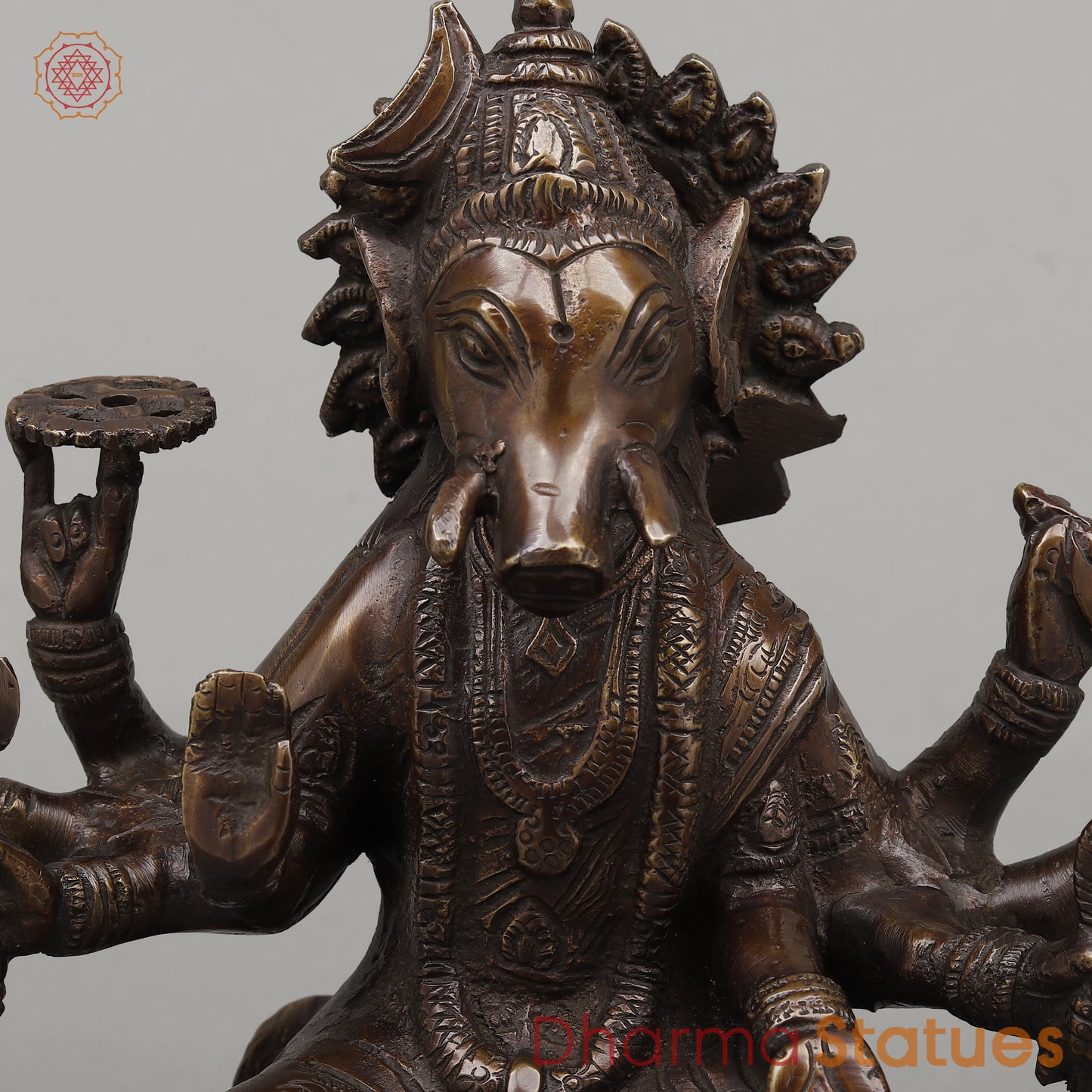 Brass Varahi with Eight Armed Seated, Copper Finish, 8.5"