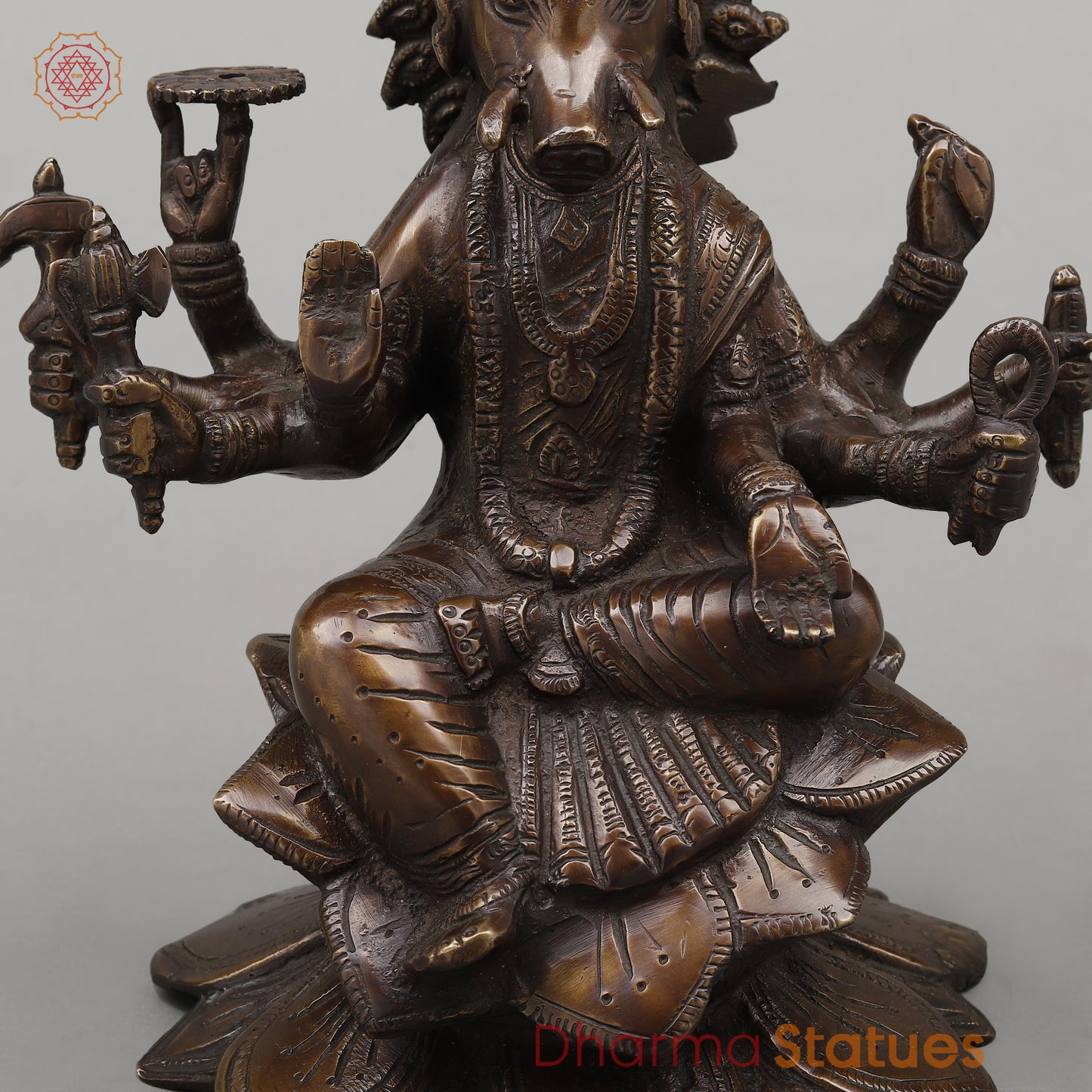 Brass Varahi with Eight Armed Seated, Copper Finish, 8.5"