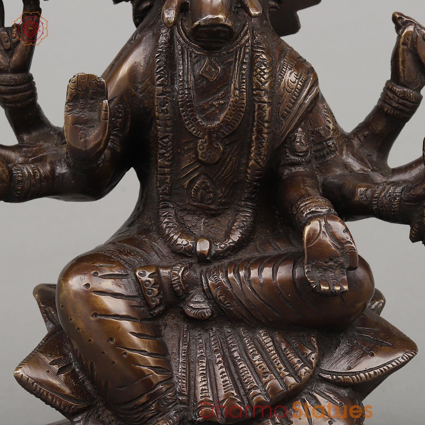 Brass Varahi with Eight Armed Seated, Copper Finish, 8.5"