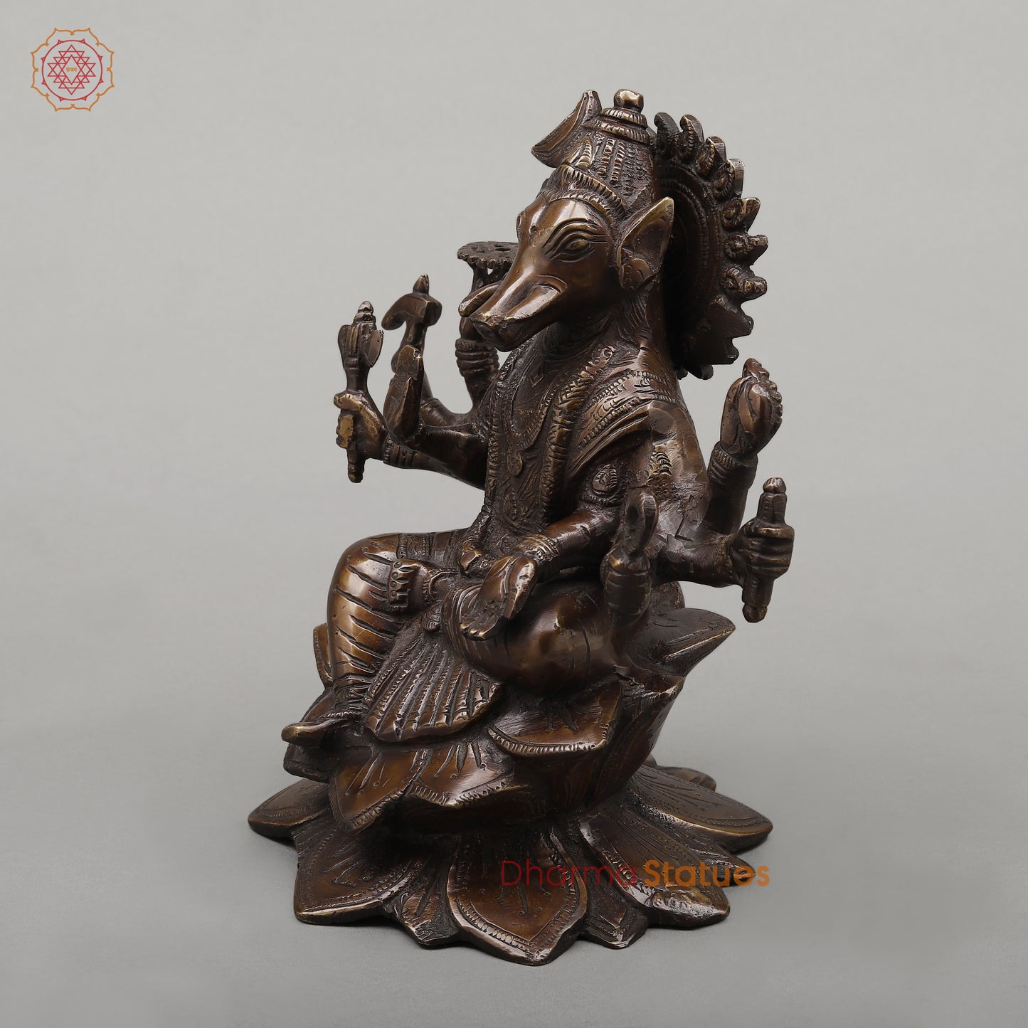 Brass Varahi with Eight Armed Seated, Copper Finish, 8.5"