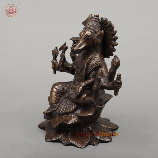 Brass Varahi with Eight Armed Seated, Copper Finish, 8.5"