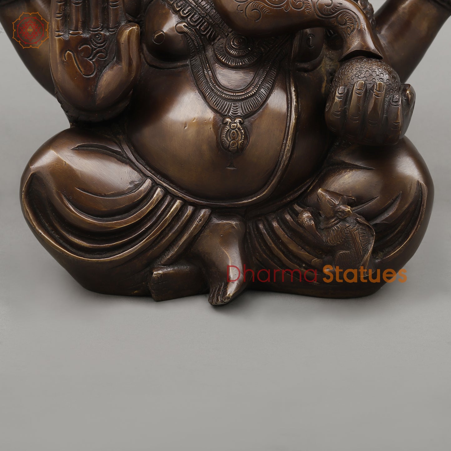 Brass Ganesh seated in Blessing Posture, Copper Finish, 14.5"