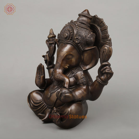 Brass Ganesh seated in Blessing Posture, Copper Finish, 14.5"