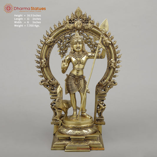 Brass Kartik with Peacock & Frame, Golden Finish, 16.5"