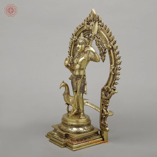 Brass Kartik with Peacock & Frame, Golden Finish, 16.5"