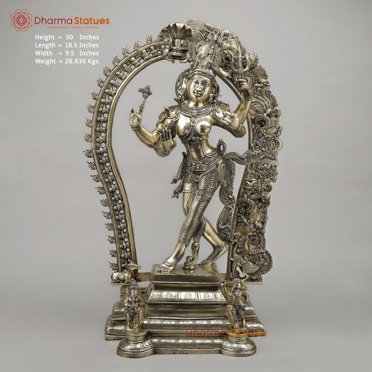 Brass Ardhanarishvara with Frame, Fine Smooth Finish, 30"