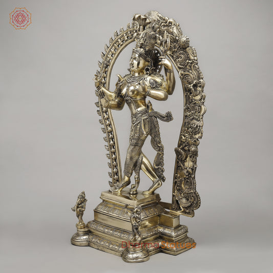 Brass Ardhanarishvara with Frame, Fine Smooth Finish, 30"