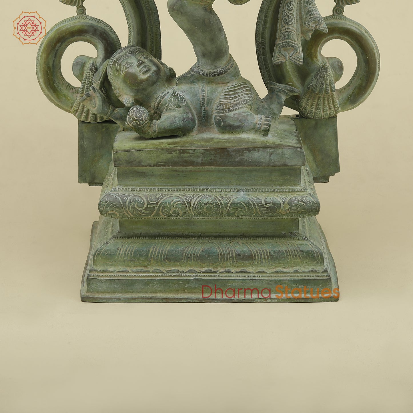 Brass Dancing Ganesh with Many Arms & Frame, Green Patina Finish, 25"