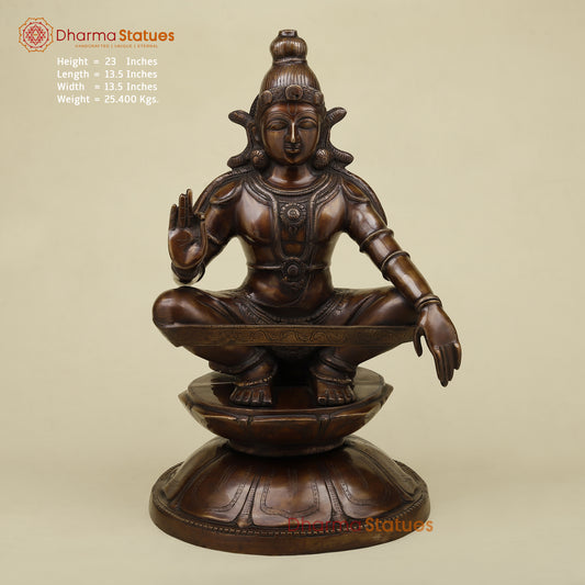 Brass Ayyappan in Blessing Posture, Copper Finish, 23"