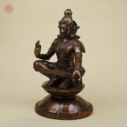 Brass Ayyappan in Blessing Posture, Copper Finish, 23"