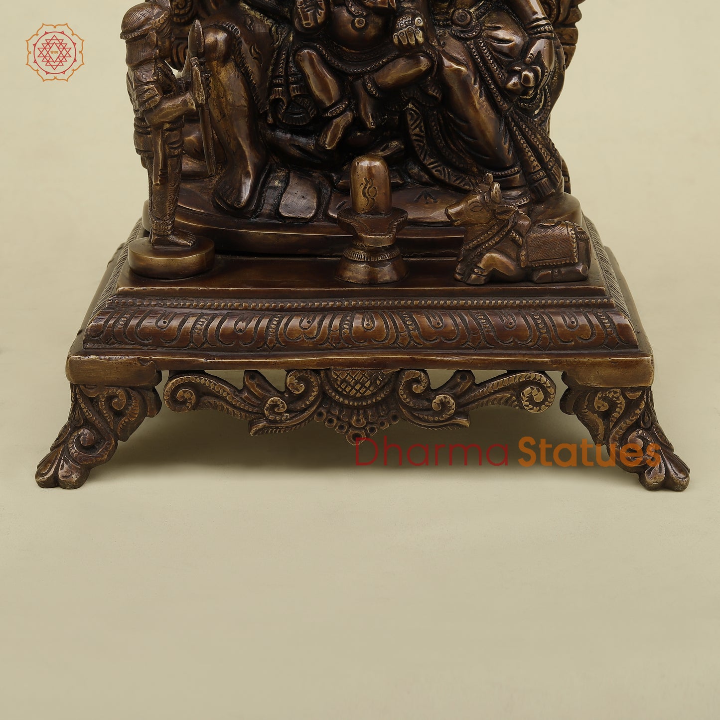 Brass Shiva Parivar Pedestal Sculpture, Copper Finish, 12"