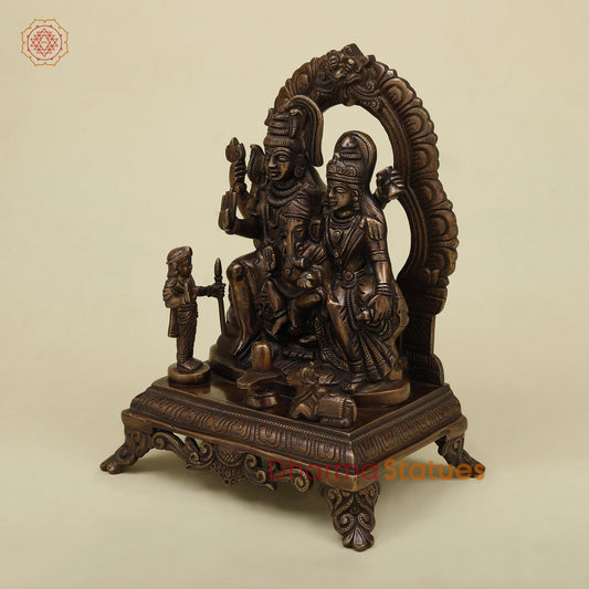 Brass Shiva Parivar Pedestal Sculpture, Copper Finish, 12"