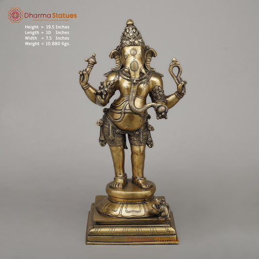 Brass Chaturbhuja Ganesha Standing, Fine Golden Finish, 19.5"